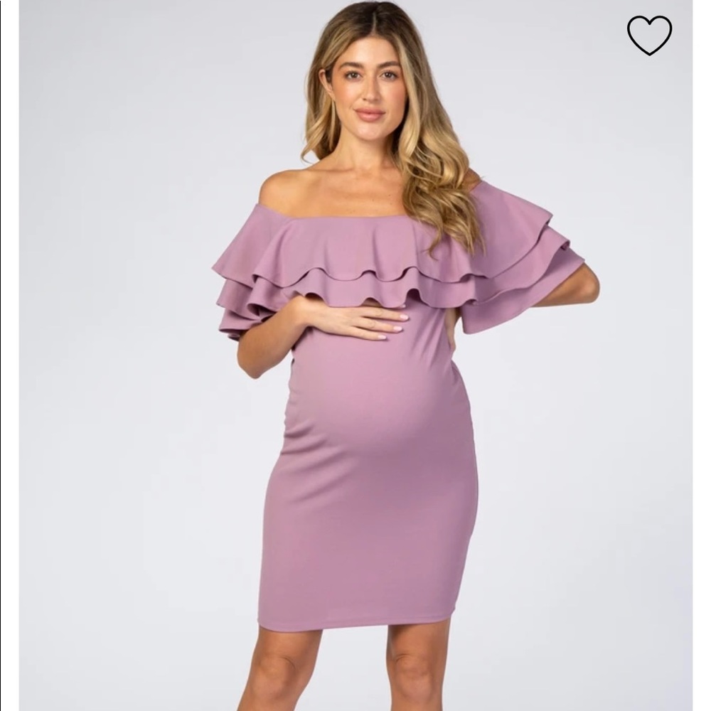 Pink blush Maternity violet layered ruffle off shoulder